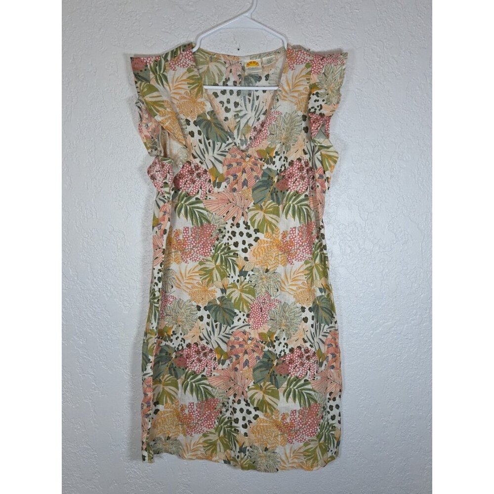 C&C California Womens Eruo Summer Linen Shift Dress Sz XS Multi Tropical Floral